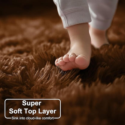 Amdrebio Dark Brown Round Circle Rugs 5Ft for Bedroom, Fluffy Shag Plush Area Rugs for Kids Room, Living Room Decor Aesthetic, Fuzzy Fur Floor Chocolate Coffee Carpet for Playroom Dorm Baby Nursery