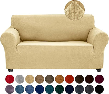 Joccun Stretch Sofa Cover for 2 Cushion Couch, Water Repellent Slipcover Protector, Washable Polyester Spandex Furniture Cover for Living Room, Pets (Champagne)