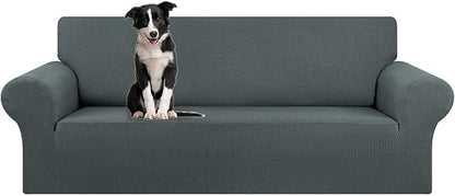 KEKUOU Stretch Oversized Sofa Slipcover 1 Piece Couch Sofa Cover (94"-110") Furniture Protector 4 Seater Sofa with Elastic Bottom for Kids,Pet.Jacquard Checked Pattern Fabric(X Large,Grey)