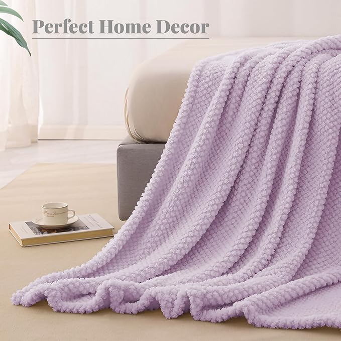 Whale Flotilla King Size Fuzzy Fleece Blanket for Bed, 90x104 Inch Fluffy Warm Soft Jacquard Blankets for All Season, Lightweight and Cozy, Lilac