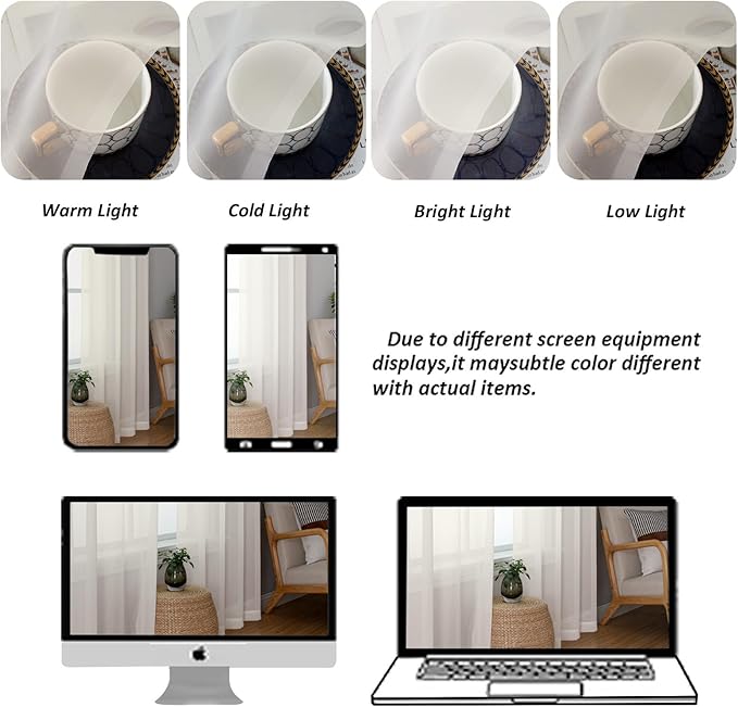 Chyhomenyc Ivory Sheer Curtains 48 Inch Long, Light Filtering Solid Color Bedroom Window Sheer Curtain Panels, Elegant Short Curtains & Drapes for Living Room, 42Wx48L, 2 Panels