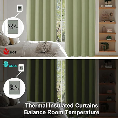 Simplebrand Ava Sage Green Blackout Curtains for Bedroom 63 Inch Length 2 Panels Set, Solid Thermal Insulated Privacy Living Room Window Treatment Curtains Blackout Drapes, W50 x L63 Inch