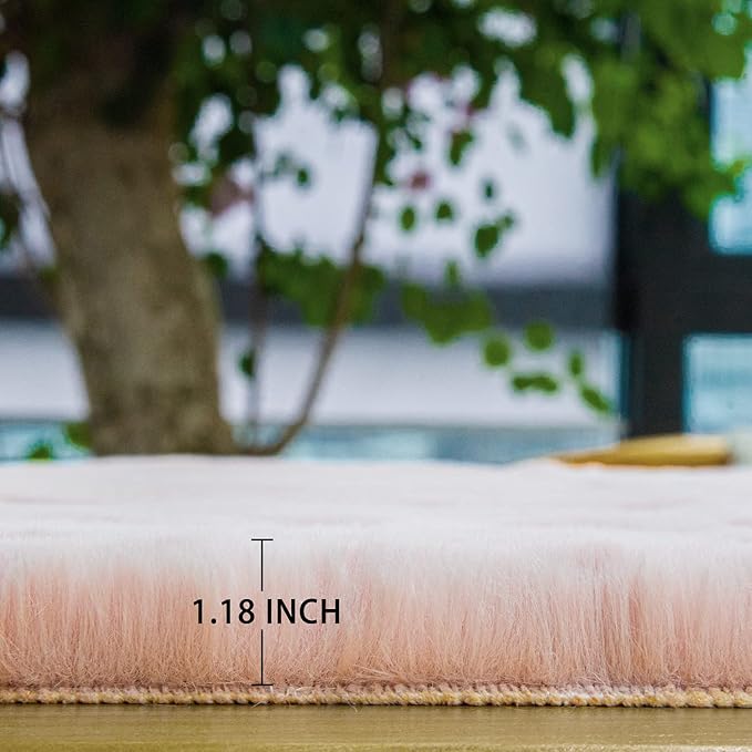 ORINOVA Shag Rug 6x9 Area Rugs for Living Room Pink Fuzzy Washable Faux Rabbit Furry Fur Rugs Bedroom Nursery Rug