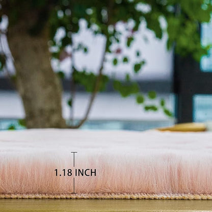ORINOVA Pink Fuzzy Faux Washable Fluffy Fur Area Rugs for Living Room Cute Small Furry Rugs for Bedroom Kids Rug 2x3 Rug Girls Nursery Rug Rectange Rugs