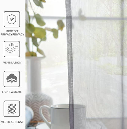 youleyar Solid Sheer Rod Pocket Curtain Voile Draperies 2 Panels White Beige Black Grey Coffee 38 Inch Width 45 Inch Long 1 Pair for Kitchen Bedroom Children Living Room Yard(Grey,38Wｘ45L)