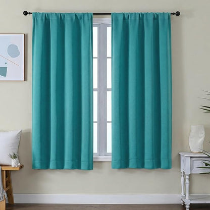 Simplebrand Ava Teal Blackout Curtains for Bedroom 63 Inch Length 2 Panels Set, Privacy Thermal Insulated Rod Pocket Door Window Curtains for Patio French Door Front Door, W40 x L63 Inch