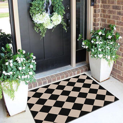 Front Door Mat Outside Entrance - 2x3 Black Tan Non-Slip Washable Doormat Indoor Outdoor Mat Entry Rug Geometric Diamond Small Throw Rugs for Entryway Kitchen Front Porch Decor