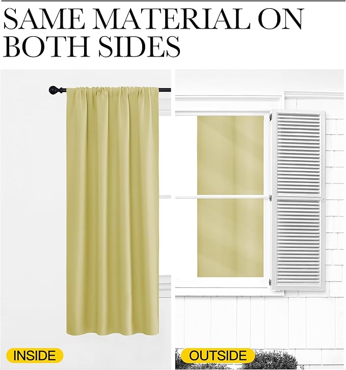 NICETOWN RV Bunk Curtains, Paler Yellow, 2 Panels, W42 x L30 -Inch, Kitchen Window Curtains Over Sink, Thermal Insulated Rod Pocket Blackout Blinds & Drapes for Small Windows