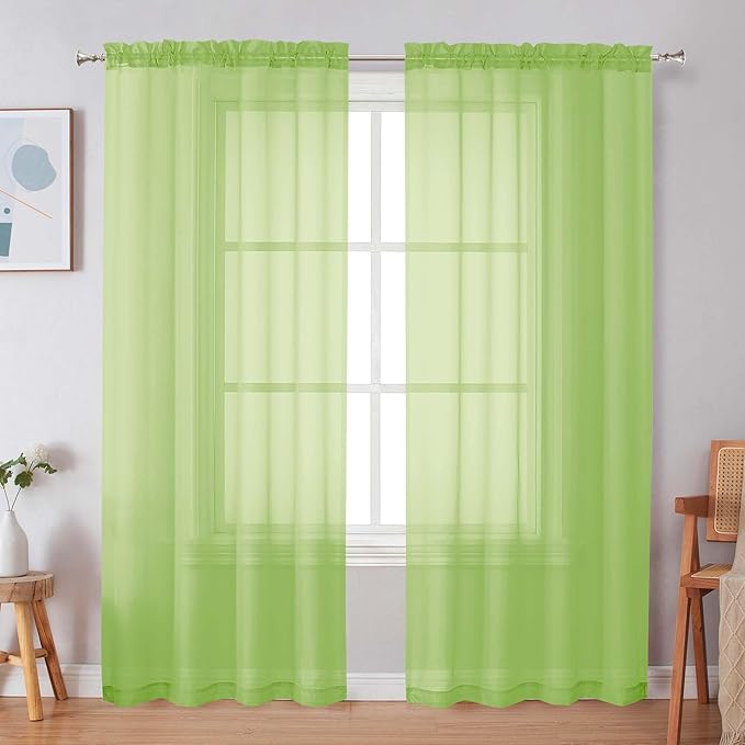 Simplebrand Lime Sheer Curtains 96 Inches Long, Light Filtering Rod Pocket Solid Color Window Sheer Curtain Panels, Elegant Curtains & Drapes for Living Room, Bedroom 2 Panels (Lime, 42" W x 96" L)