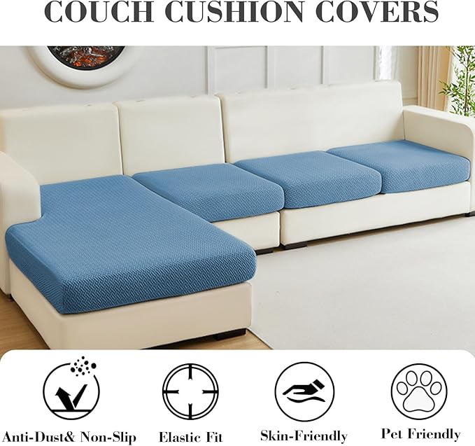 Sofa Covers Couch Covers for Sofa Pet Friendly Couch Cushion Covers Universal Sofa Covers Washable Stretch Slipcovers for Sectional Sofa (Texture Blue, 3 Seats + Chaise Cover)