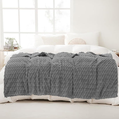 Puncuntex Grey Throw Blanket 50"×60" inches Fuzzy 3D Jacquard Decorative Flannel Fleece Super Soft Plush Cozy Blanket for Couch Sofa Chair Lightweight