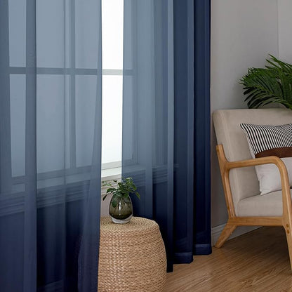 Lecloud Sheer Curtain Panels Set 96" Inches Long, Solid Voile Light Filtering Airy Curtains Window Treatment Drapes for Living Room, 2 Panels Elegant Bedroom Sheer Curtains, Navy Blue, 40" Wx96 L
