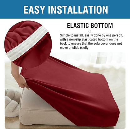 Couch Cover Stretch Velvet Sofa Cushion Cover 3-Piece - Elastic Washable Slipcover for Seat or Backrest, Couch Seat Covers for Sofas (Christmas Red)