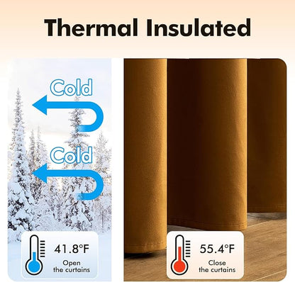 MIULEE Velvet Curtains Golden Brown Elegant Grommet Thermal Insulated Soundproof Room Darkening Curtain/Drapes for Classical Living Room Bedroom Decor 72 x 84 Inch Set of 2