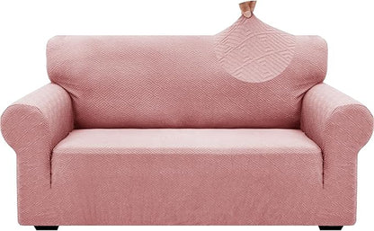 ZNSAYOTX 1 Piece Jacquard Couch Covers for 2 Cushion Couch High Stretch Loveseat Slipcover for Pets Dogs Anti Slip Love Seat Sofa Slipcover Furniture Protector (Medium,New Pattern Rose)