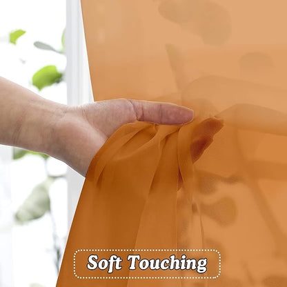 OVZME Orange Sheer Curtains 72 Inches Long 2 Panels - Soft Light Filtering Window Sheer Panels for Living Room/Bedroom, Top Dual Rod Pocket, 1 Pair, Each 42Wx72L Inches