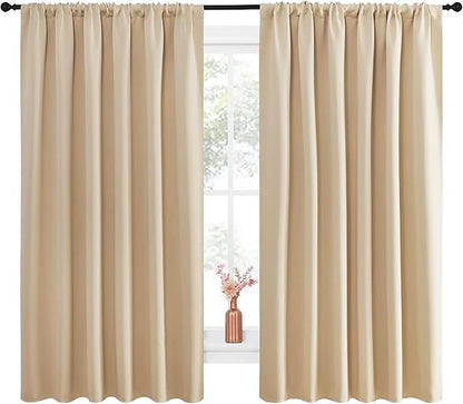 NICETOWN Room Darkening Curtains for Bedroom - Triple Weave Home Decoration Thermal Insulated Solid Drapes for Kitchen (Biscotti Beige, Set of 2 Panels, 70 x 63 Inch)