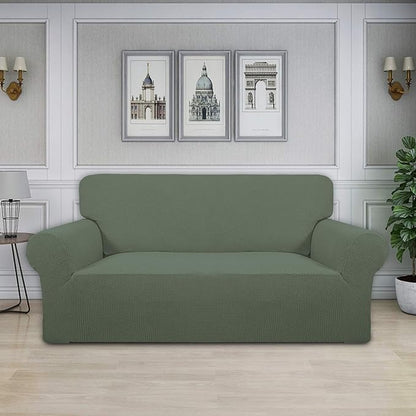 Easy-Going Stretch Oversized Loveseat Slipcover 1-Piece Sofa Cover Furniture Protector Couch Soft with Elastic Bottom for Kids Polyester Spandex Jacquard Fabric Small Checks Greyish Green