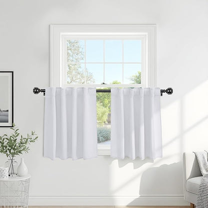 PONY DANCE Room Darkening Curtains for Small Winow Lower Portion Decor Energy Saving Drapes for Kitchen Bedroom Bathroom Downstairs Window RV Curtains, W 34 x L 36, Pure White, 2 Panels