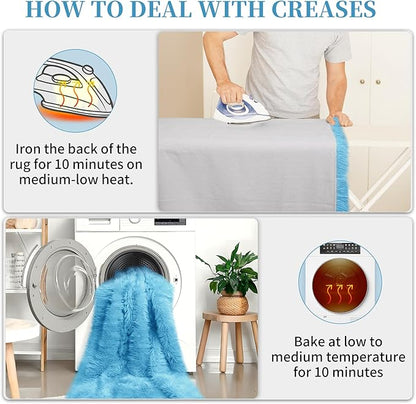 Faux Fur Rug for Bedroom, Fluffy Runner Rugs Soft Sheepskin Rug Sofa Couch Seat Cushion, 2x6ft Sky Blue Plush Area Rug Shag Rugs Floor Carpets for Nursery Bedside, Cute Shaggy Fuzzy Home Decor