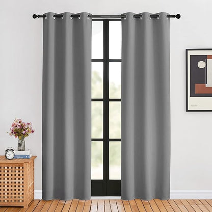 NICETOWN Room Darkening Curtains for Living Room, Silver Grey, W34 x L80, 2 Panels, Easy Care Solid Thermal Insulated Grommet Light Blocking Vertical Drapes for Bedroom