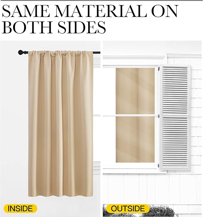 NICETOWN Blackout Room Darkening Curtains - Home Decoration Light & Noise Reducing Thermal Insulated Window Draperies with Rod Pocket Top (Biscotti Beige, Set of 2, 42 inches Wide x 48 inches Long)