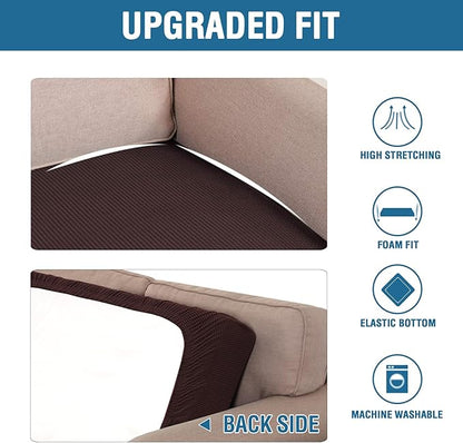 H.VERSAILTEX Super Stretch Individual Seat Cushion Covers Sofa Covers Couch Cushion Covers Slipcover Sets Thick Jacquard Textured Twill Fabric (1 Piece Loveseat Cushion Cover, Chocolate)