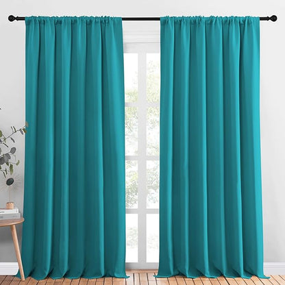 NICETOWN 2 Panels Blackout Curtains, Rod Pocket Thermal Insulated Drapess for Bedroom, Privacy Protection Easy-Care Heavy Duty Curtains for Living Room/Dining Room, W70 x L95 inches, Peacock Blue