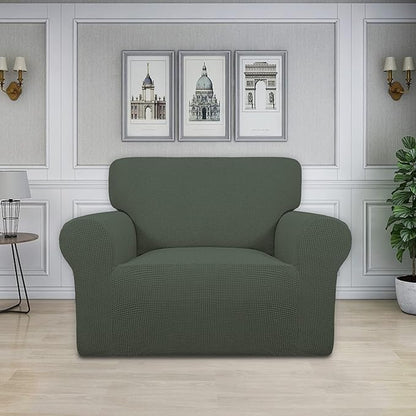 Easy-Going Stretch Oversized Chair Sofa Slipcover 1-Piece Couch Sofa Cover Furniture Protector Soft with Elastic Bottom for Kids Spandex Jacquard Fabric Small Checks Olive Green
