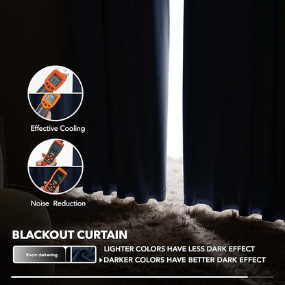 Deconovo Solid Back Tab and Rod Pocket Curtains Blackout Curtains Thermal Insulated Drapes Room Darkening Curtains for Living Room 52Wx84L Inch Navy Blue 2 Panels