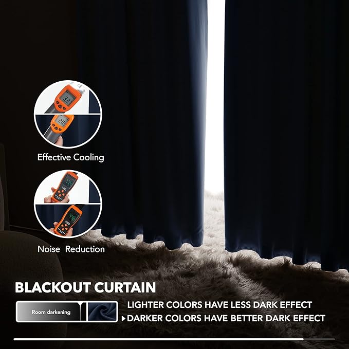 Deconovo Blackout Curtains for Kitchen Window Back Tab and Rod Pocket Curtains Room Darkening Curtains 52Wx45L Inch Navy Blue 2 Panels