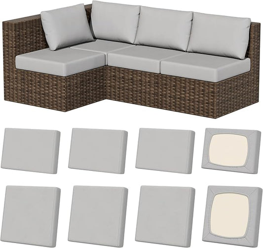 8Pcs Stretch Patio Cushion Covers, Outdoor Couch & Sofa Replacement Slipcovers for Patio Furniture Cushion Covers, Washable Reusable Furniture Protector