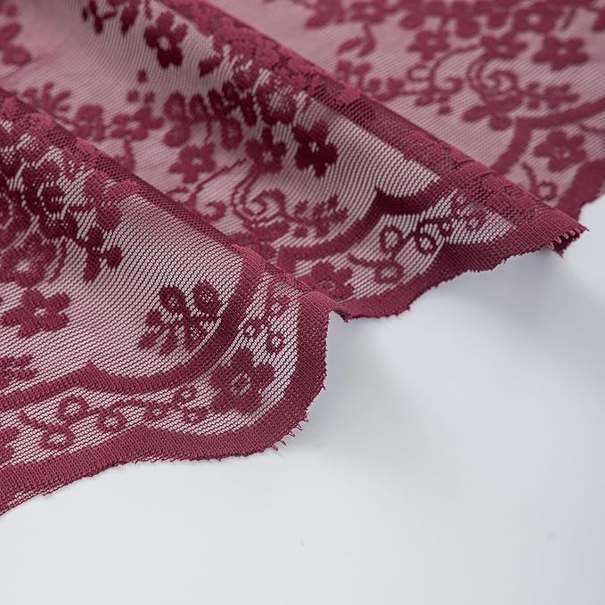 YJ YANJUN Vintage Lace Curtains 84 Inches Long- Elegant Floral Maroon Sheer Curtains Timeless Christmas Burgundy Drapes for Living Room Bedroom Privacy 7 FT 52W x 84L (Set of 2) Deep Merlot