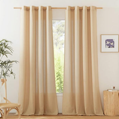 NICETOWN Linen Flax Semi Sheer Curtains 94" Length, Grommet Window Treatments Privacy Added with Light Penetration Vertical Drapes for Loft/Home Office, Burlap, W55 x L94, 2 Panels