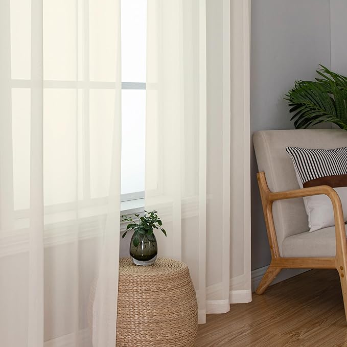 Simplebrand Cream Sheer Curtains 72 Inches Long 2 Panels for Living Room, Rod Pockets Airy Window Treatments Voile Sheer Curtains Panels Lightweight for Front Back Patio Glass Door, 42" Width