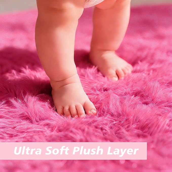 8x10 Fluffy Area Rugs for Living Room,Shag Area Rug for Bedroom,Soft Fuzzy Rug Non-Shedding Indoor Plush Carpet for Kids Bedroom Nursery Home Decor,Hot Pink