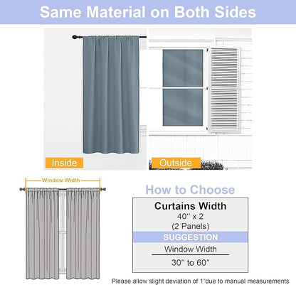 Simplebrand Ava Stone Blue Short Blackout Curtains for Bedroom 45 Inches Long 2 Panels Set, Solid Thermal Insulated, Energy Saving Window Treatment Curtains Blackout Drapes, W40 x L45 Inch, Stone Blue