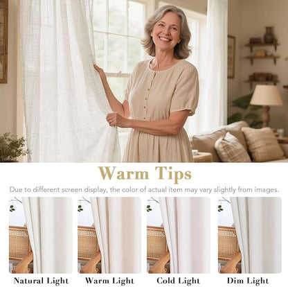 H.VERSAILTEX Grommet Privacy Linen Curtains 2 Pieces Total Size 104 Inch Wide (52 Inch Each Panel) - 96 Inch Long - Elegant, Light Filtering Panel Drapes for Bedroom (52" W x 96" L, Heathered Natural)