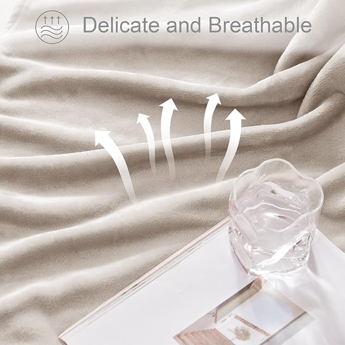 Exclusivo Mezcla Fleece Blankets Queen Size for Bed, Super Soft and Warm, All Season, Cozy, Plush, Lightweight, 90x90 Inches, Camel