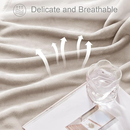 Exclusivo Mezcla Fleece Blankets Queen Size for Bed, Super Soft and Warm, All Season, Cozy, Plush, Lightweight, 90x90 Inches, Camel
