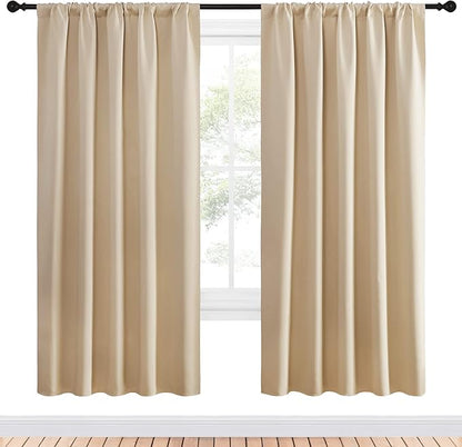 NICETOWN Room Darkening Curtains for Bedroom - Triple Weave Home Decoration Thermal Insulated Solid Drapes for Kitchen (Biscotti Beige, Set of 2 Panels, 52 x 72 Inch)