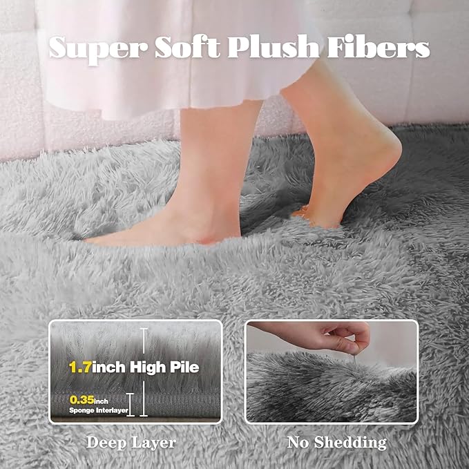 Dark Grey Rugs for Bedroom: 4x6 Fluffy Shag Soft Washable Rug Fuzzy Plush Indoor Carpet for Living Room Kids Girls Boys Room Nursery Dorm (Grey, 4'x6')
