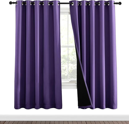 NICETOWN Lilac Purple Full Shade Curtain Panels, Pair of Energy Smart & Noise Blocking Out Blackout Drapes for Dining Room Window, Thermal Insulated Guest Room Lined Window Dressing(62 x 72 inch)