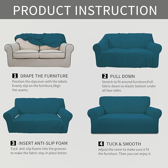 Easy-Going Stretch Chair Sofa Slipcover 1-Piece Couch Sofa Cover Furniture Protector Soft with Elastic Bottom for Kids, Pet. Spandex Jacquard Fabric Small Checks (Chair, Peacock Blue)