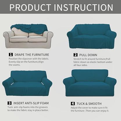 Easy-Going Stretch Chair Sofa Slipcover 1-Piece Couch Sofa Cover Furniture Protector Soft with Elastic Bottom for Kids, Pet. Spandex Jacquard Fabric Small Checks (Chair, Peacock Blue)