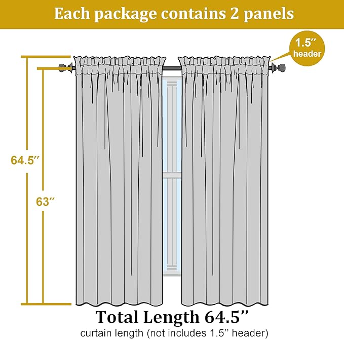 OWENIE Sheer Curtains 63 inch Length, Ivory Sheer Cutains 2 Panels Set for Bedroom/Living Room, Rod Pocket Voile Fimly Sheer Drapes, 2pcs, Each 42" W x 63" L