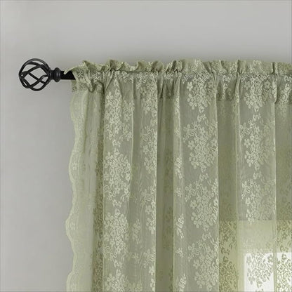 YJ YANJUN Vintage Lace Curtains 120 Inch Length-Victorian Floral Pattern Sage Green Sheer Curtains for Big Window 10 FT Tall Spring Bohemian Cottage Core Decor 52 x 120 Inch Sage 2 Panels