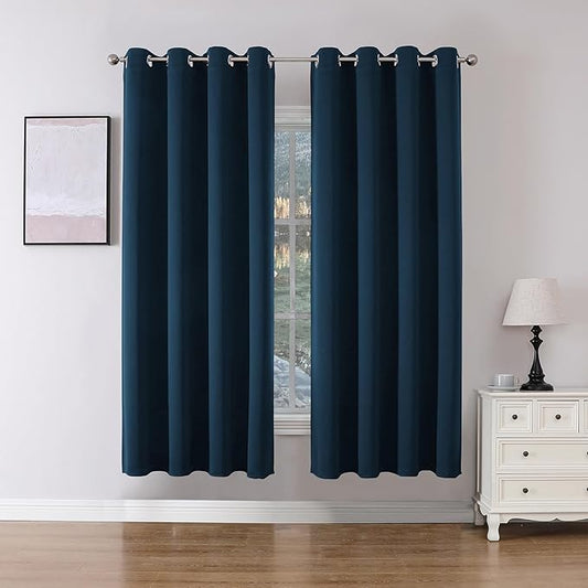 Joydeco Blackout Curtains 72 Inch Length 2 Panels Set, Thermal Insulated Long Curtains& Drapes 2 Burg, Room Darkening Grommet Drapes for Living Room Bedroom Window (Navy Blue, W52 x L72 Inch)