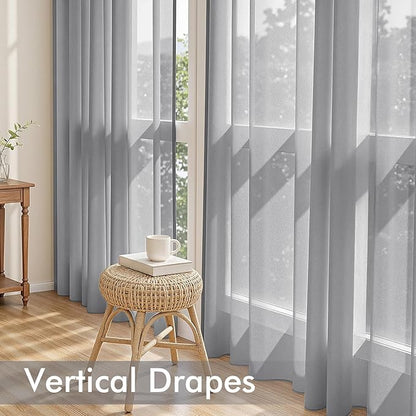 MIULEE Dark Grey Sheer Curtains 90 Inches Long, 4 Panels Set, Rod Pocket Light Filtering Window Drapes for Bedroom and Living Room, Elegant Airy Fabric, 54 x 90 Inches