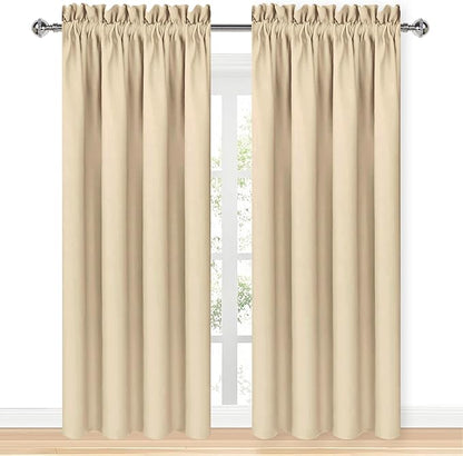 DWCN Blackout Curtains Room Darkening Thermal Insulated Bedroom Curtains Window Curtain Panels, 42 x 84 inches Long, Set of 2 Beige Rod Pocket Drapes